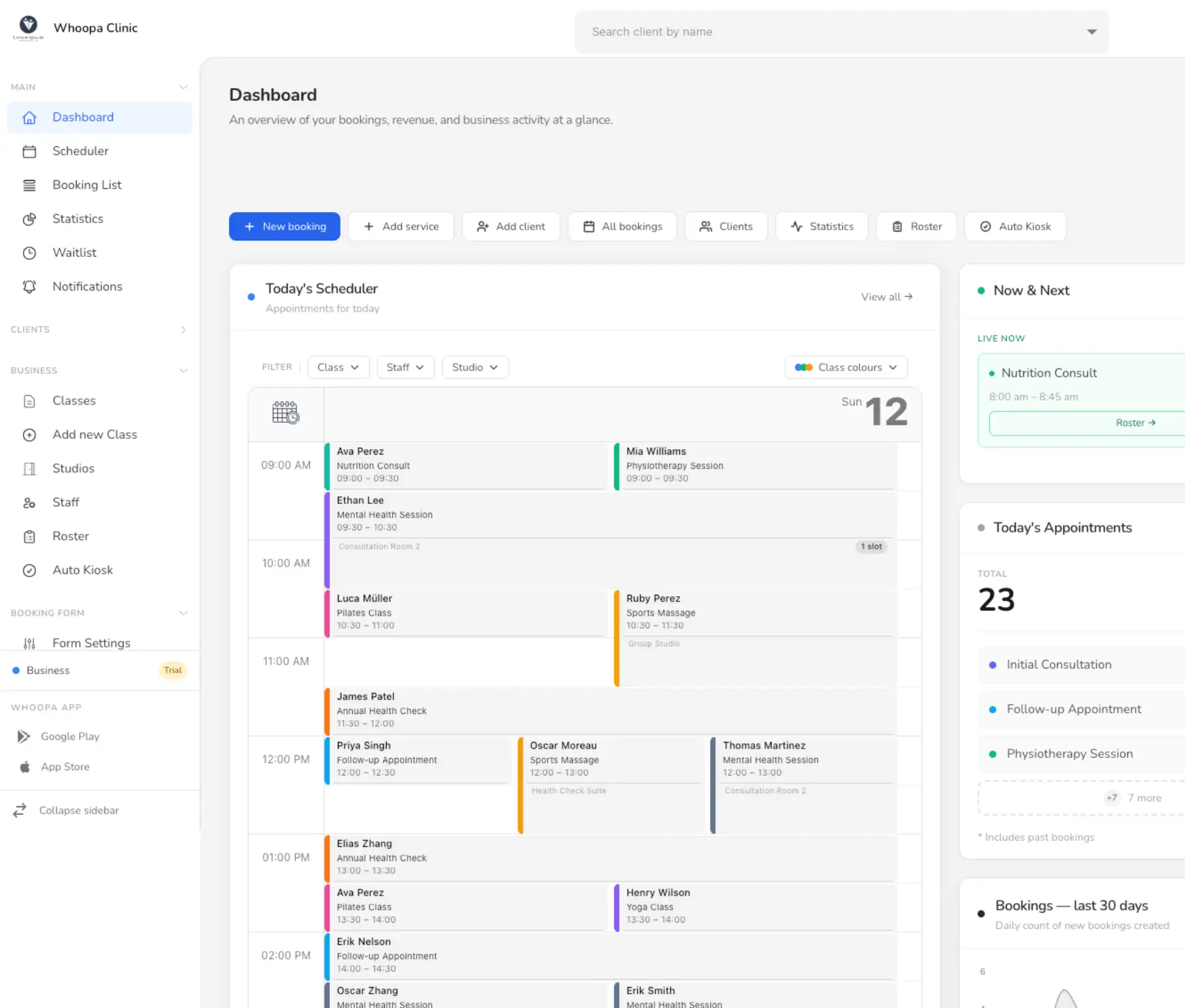 Whoopa booking dashboard