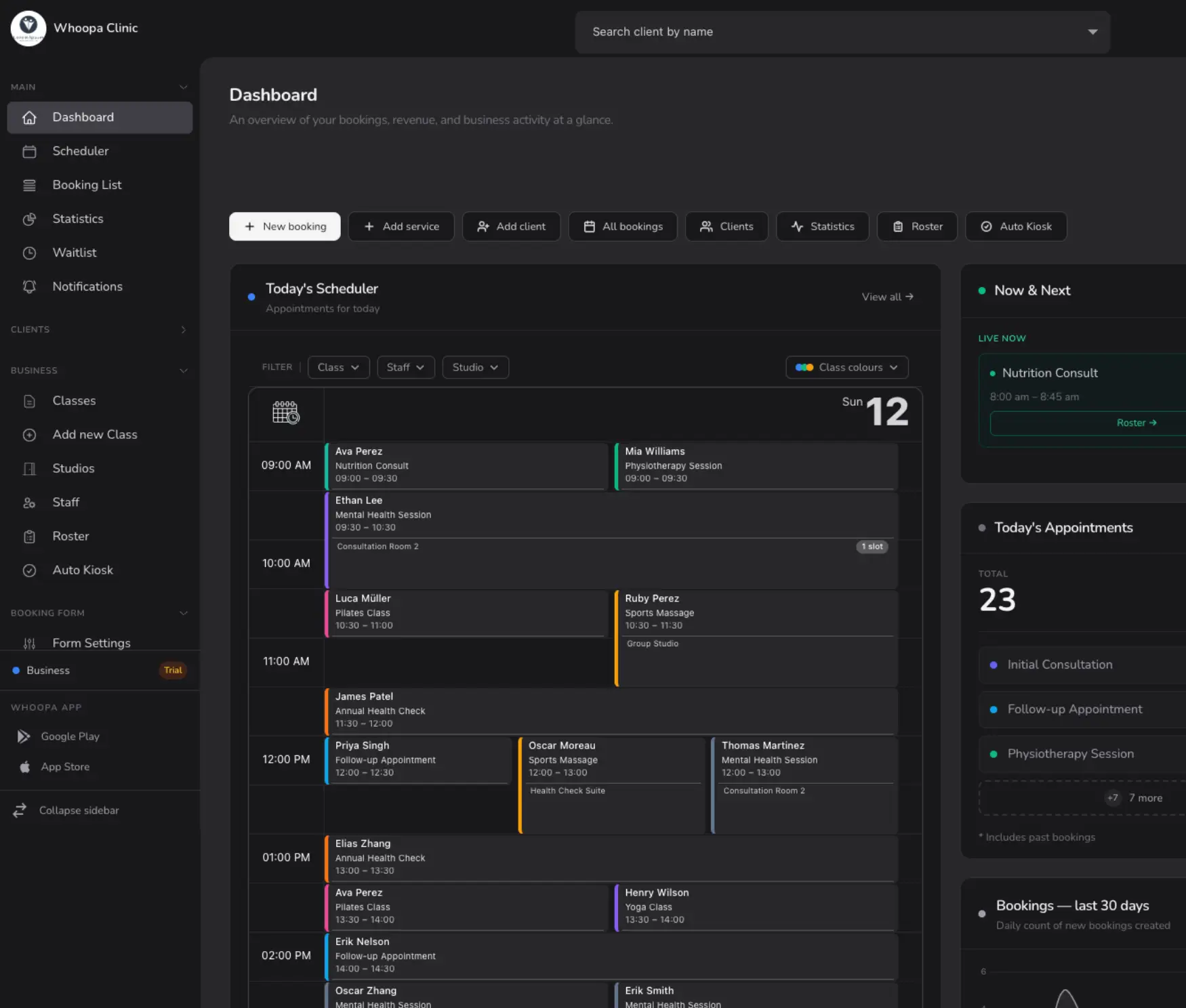 Whoopa booking dashboard